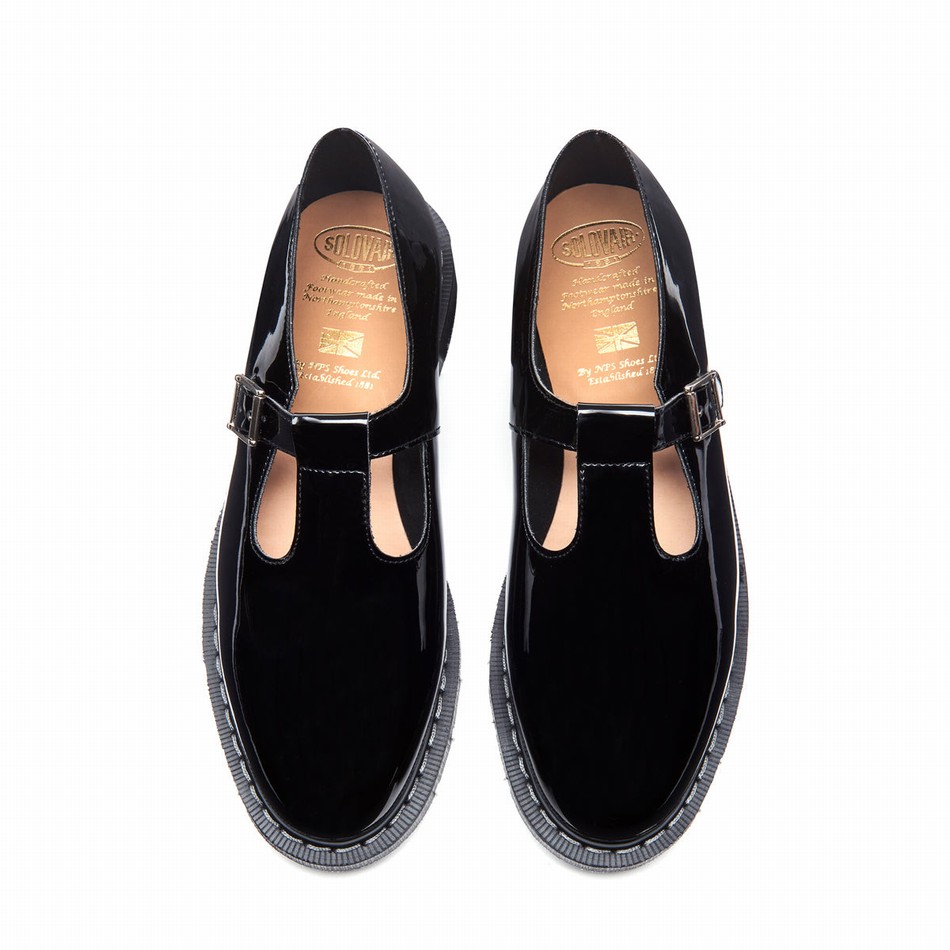 Men Solovair Patent Mary Jane Shoes Black | S0-393-BK-PT-G-030