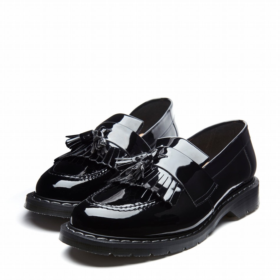 Men Solovair Patent Tassel Loafers Black | S0-1022-BK-PT-G-030