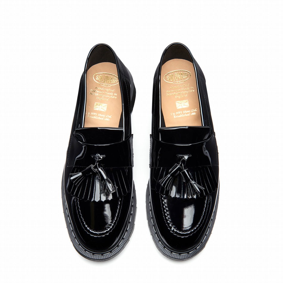 Men Solovair Patent Tassel Loafers Black | S0-1022-BK-PT-G-030