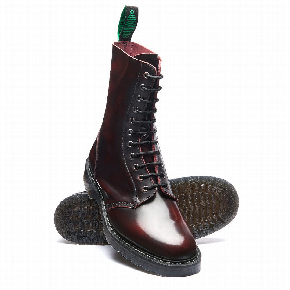 Men Solovair Rub-Off 11 Eye Astronaut Boots Burgundy | S11-969-BUR-G-030
