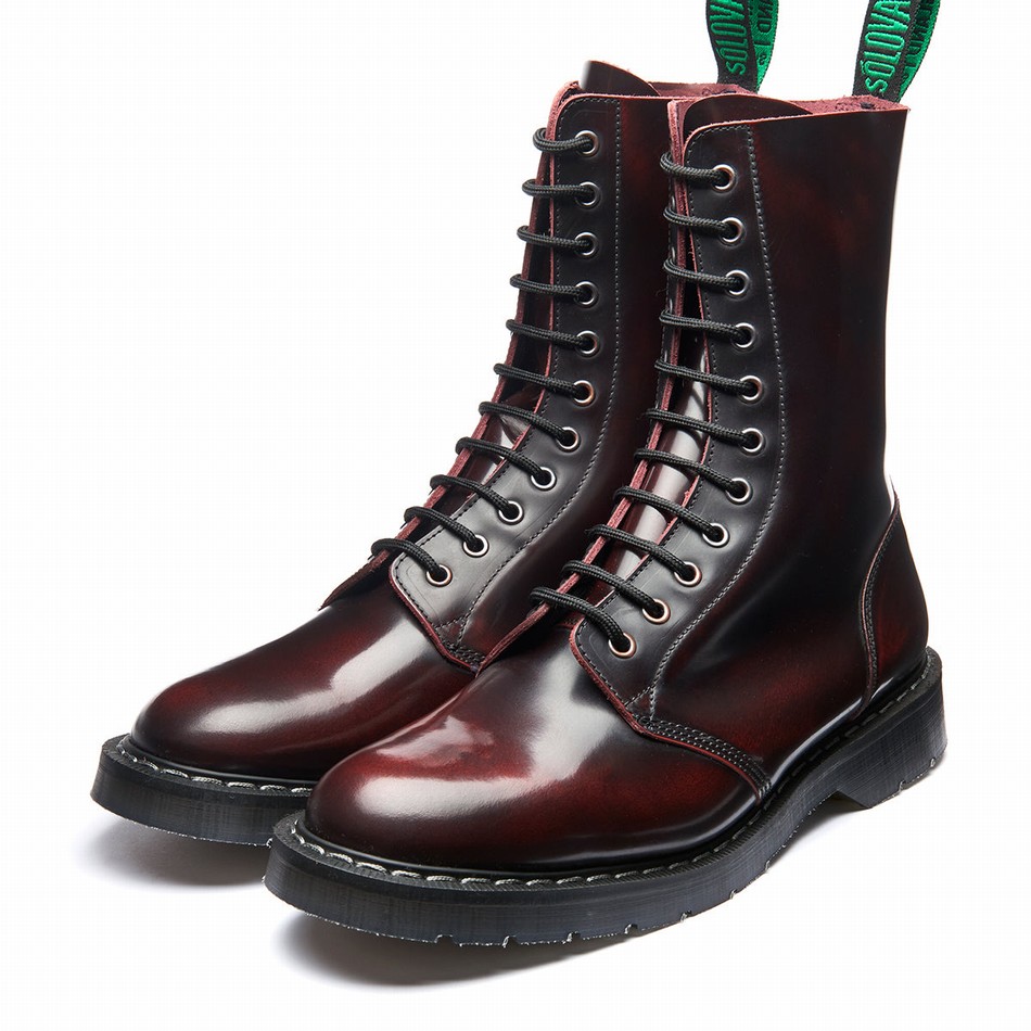 Men Solovair Rub-Off 11 Eye Astronaut Boots Burgundy | S11-969-BUR-G-030