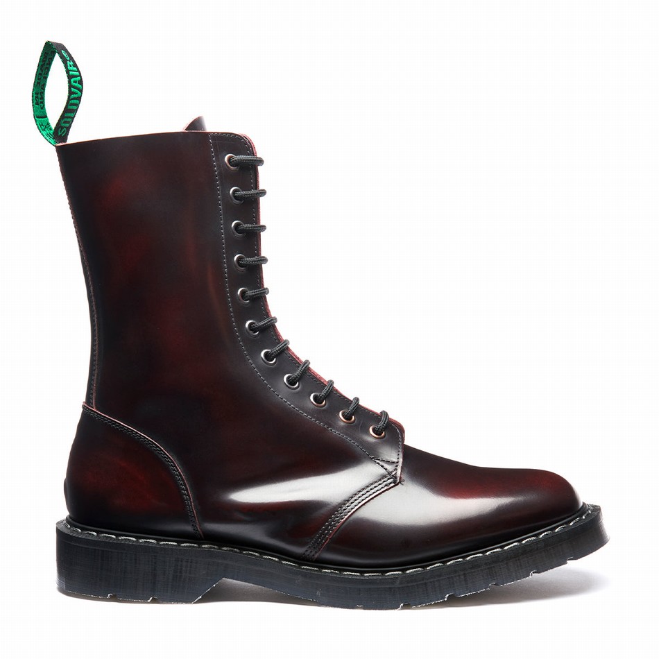 Men Solovair Rub-Off 11 Eye Astronaut Boots Burgundy | S11-969-BUR-G-030