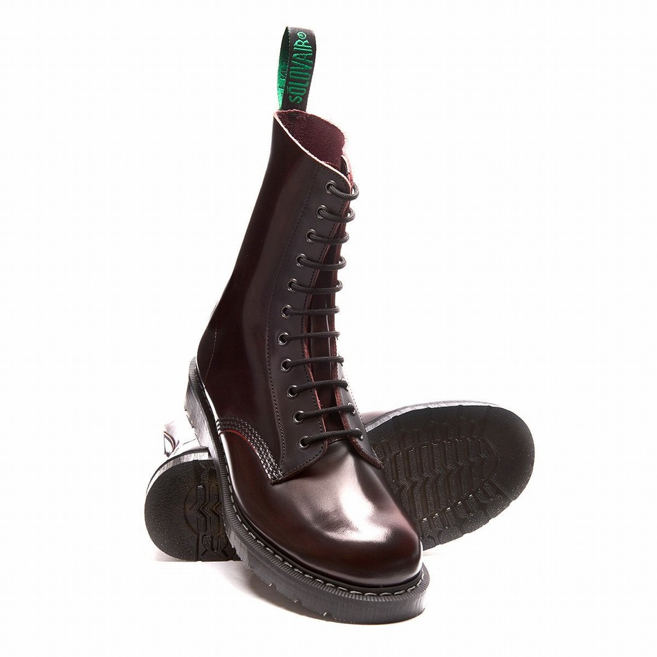 Men Solovair Rub-Off 11 Eye Derby Boots Burgundy | S11-981-BUR-G-030