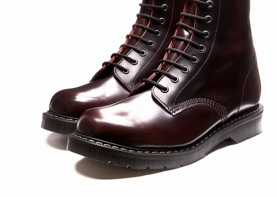 Men Solovair Rub-Off 11 Eye Derby Boots Burgundy | S11-981-BUR-G-030