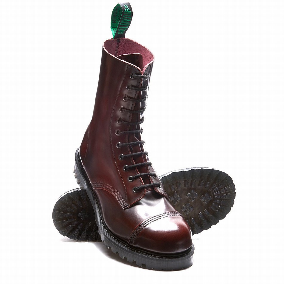 Men Solovair Rub-Off 11 Eye Steel Toe Derby Boots Burgundy | SC11-1980-BUR-G-060