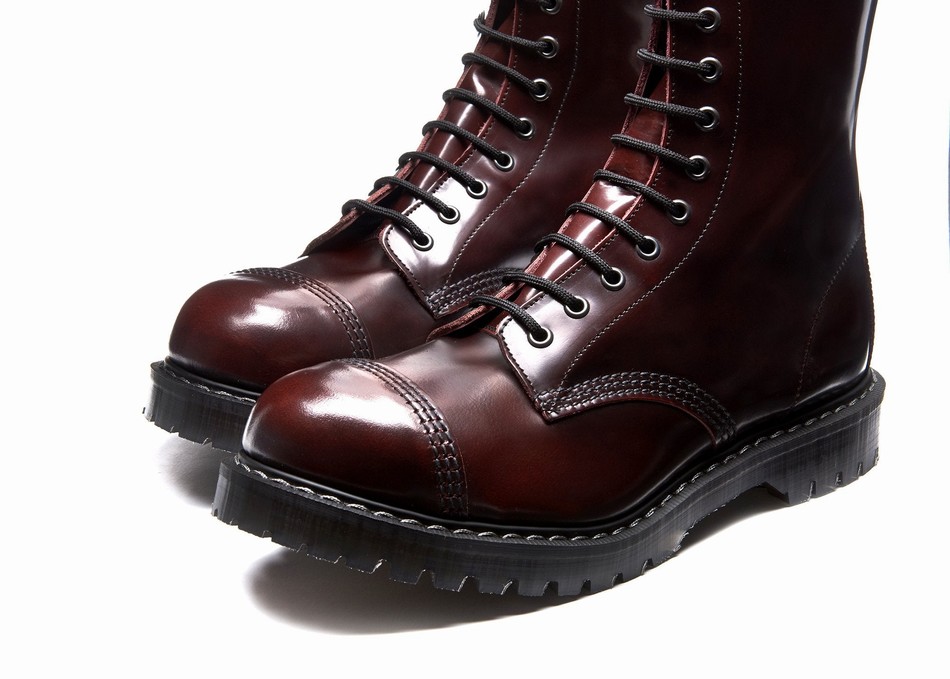 Men Solovair Rub-Off 11 Eye Steel Toe Derby Boots Burgundy | SC11-1980-BUR-G-060