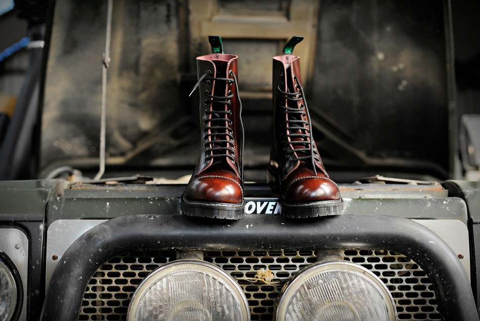 Men Solovair Rub-Off 11 Eye Steel Toe Derby Boots Burgundy | SC11-1980-BUR-G-060