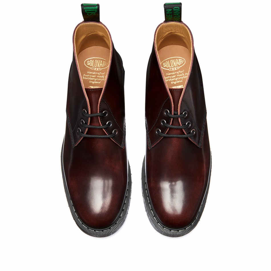 Men Solovair Rub-Off 3 Eye Chukka Boots Burgundy | S3-080-BUR-G-035