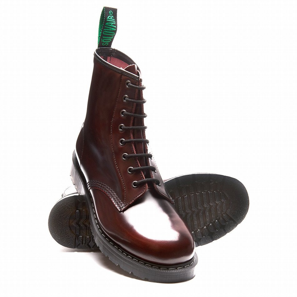 Men Solovair Rub-Off 8 Eye Derby Boots Burgundy | S8-551-BUR-G-030