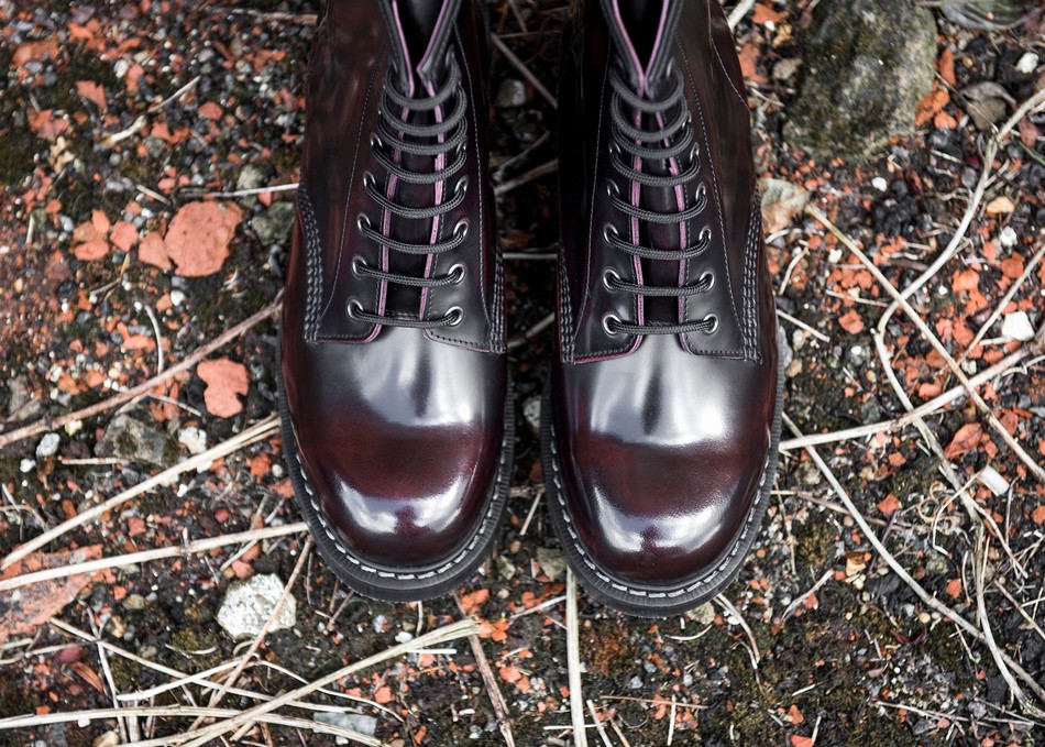 Men Solovair Rub-Off 8 Eye Derby Boots Burgundy | S8-551-BUR-G-030