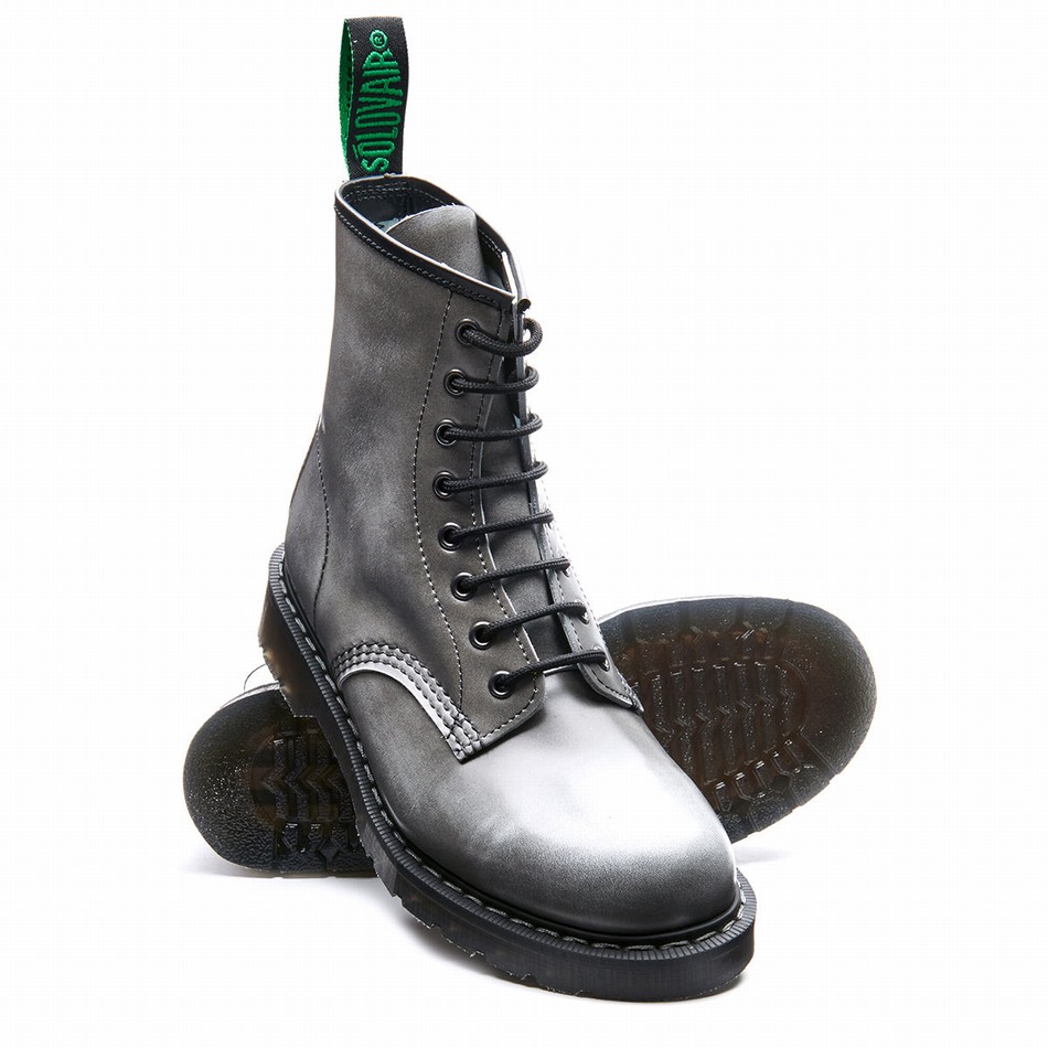 Men Solovair Rub-Off 8 Eye Derby Boots Grey | S8-551-CGY-RO-G-065