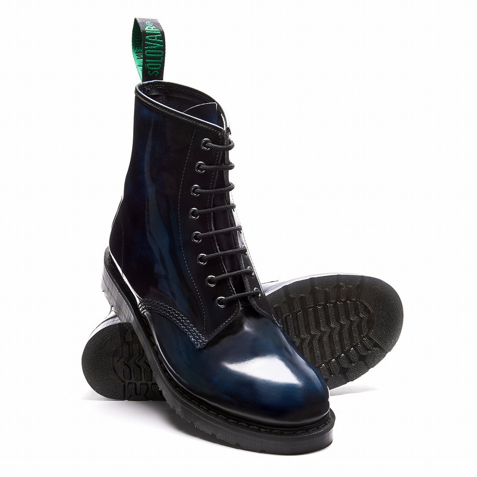 Men Solovair Rub-Off 8 Eye Derby Boots Navy | S8-551-NV-RO-G-035