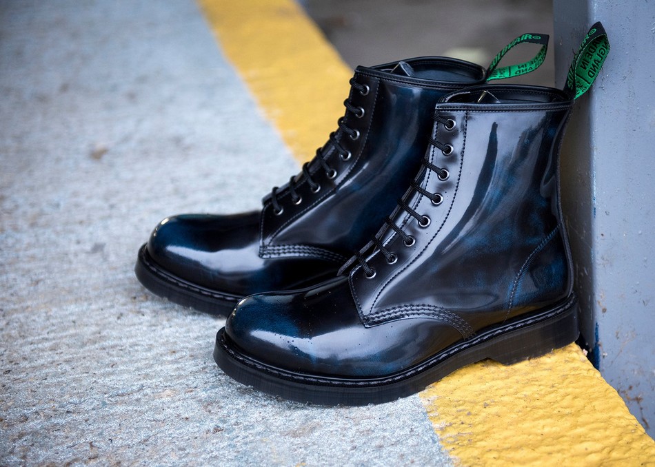 Men Solovair Rub-Off 8 Eye Derby Boots Navy | S8-551-NV-RO-G-035