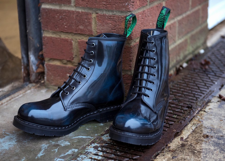 Men Solovair Rub-Off 8 Eye Derby Boots Navy | S8-551-NV-RO-G-035