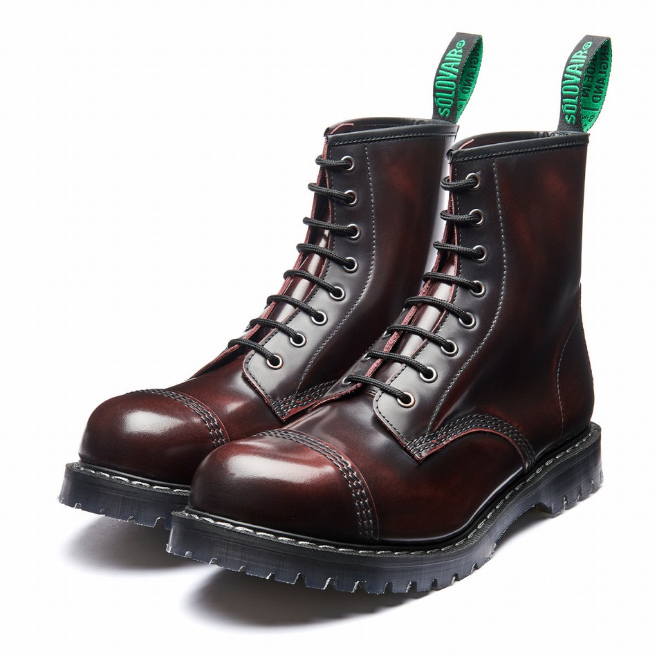 Men Solovair Rub-Off 8 Eye Steel Toe Derby Boots Burgundy | SC8-1550-BUR-G-060
