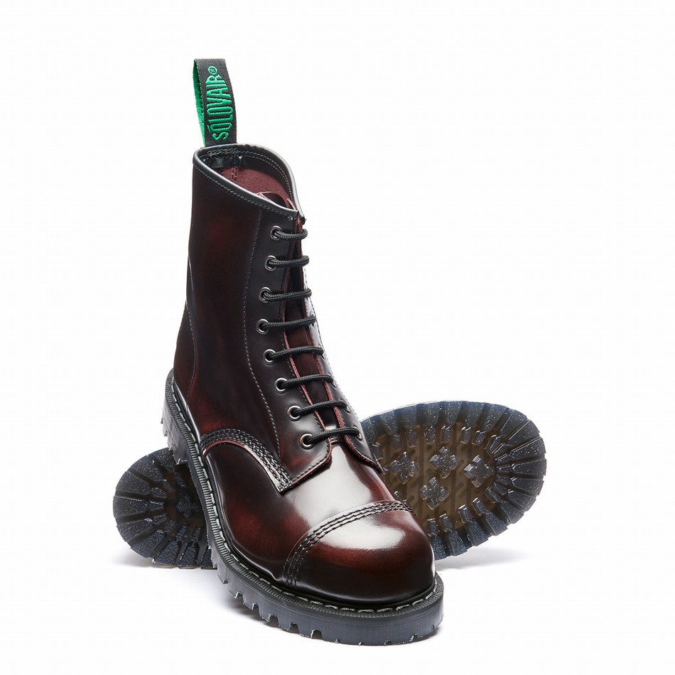 Men Solovair Rub-Off 8 Eye Steel Toe Derby Boots Burgundy | SC8-1550-BUR-G-060