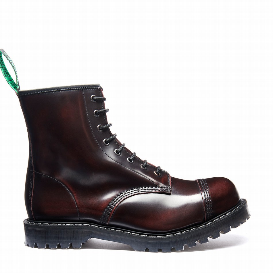 Men Solovair Rub-Off 8 Eye Steel Toe Derby Boots Burgundy | SC8-1550-BUR-G-060