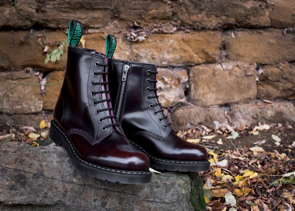 Men Solovair Rub-Off 8 Eye Zip Derby Boots Burgundy | S8-551-BUR-ZIP-G-045