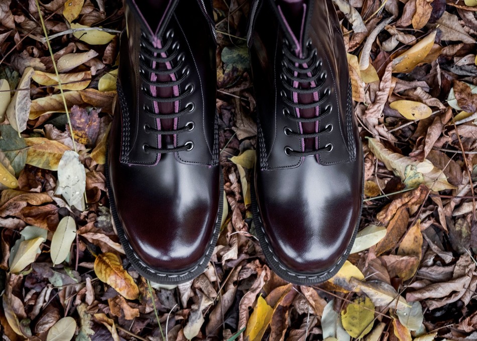 Men Solovair Rub-Off 8 Eye Zip Derby Boots Burgundy | S8-551-BUR-ZIP-G-045