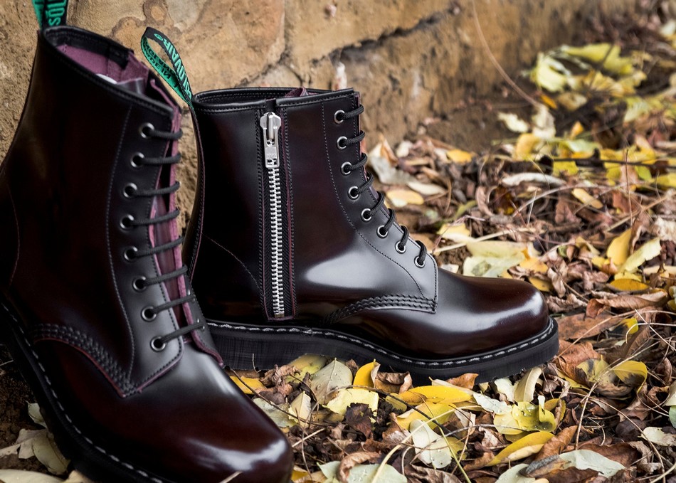 Men Solovair Rub-Off 8 Eye Zip Derby Boots Burgundy | S8-551-BUR-ZIP-G-045