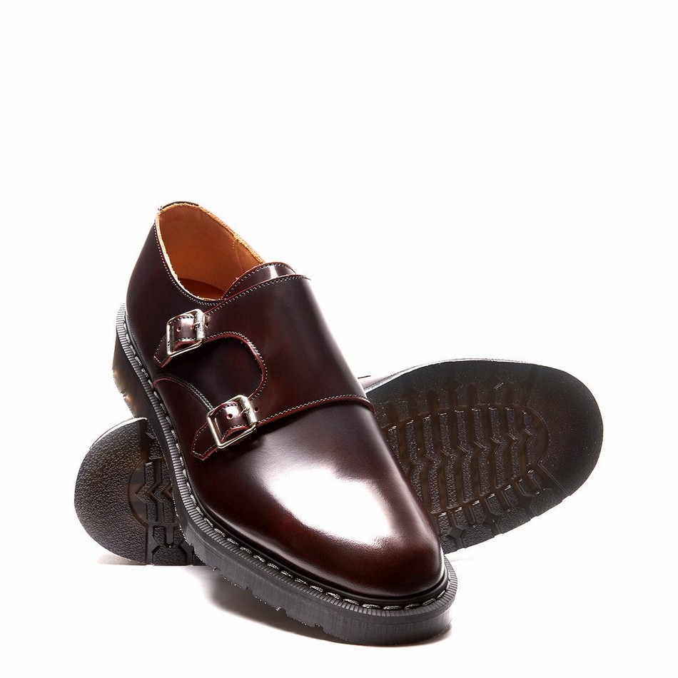 Men Solovair Rub-Off Double Buckle Monk Shoes Burgundy | S0-157-BUR-G-030