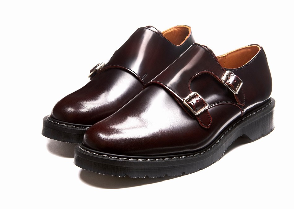 Men Solovair Rub-Off Double Buckle Monk Shoes Burgundy | S0-157-BUR-G-030