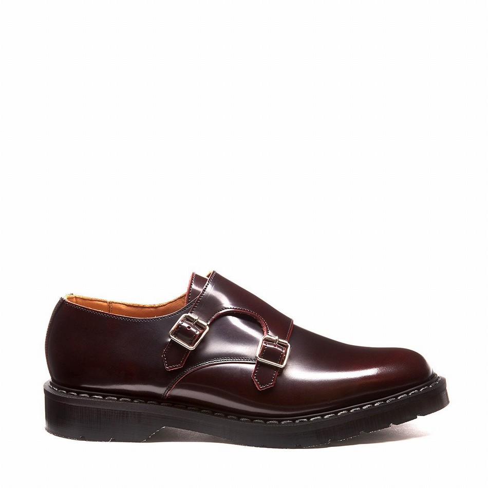 Men Solovair Rub-Off Double Buckle Monk Shoes Burgundy | S0-157-BUR-G-030