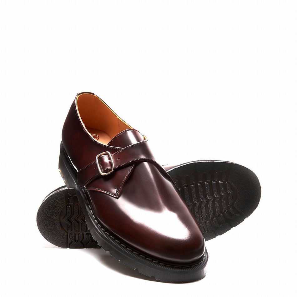 Men Solovair Rub-Off Single Buckle Monk Shoes Burgundy | S0-060-BUR-G-035