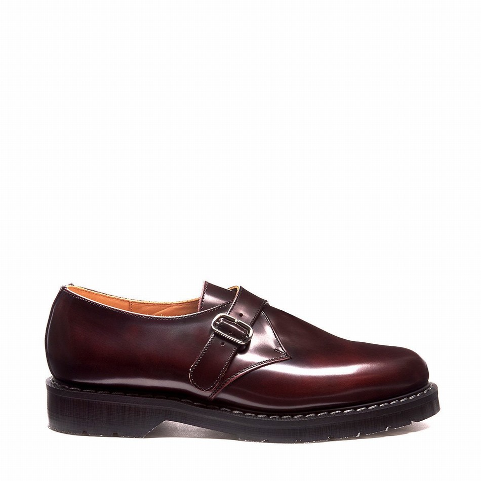 Men Solovair Rub-Off Single Buckle Monk Shoes Burgundy | S0-060-BUR-G-035
