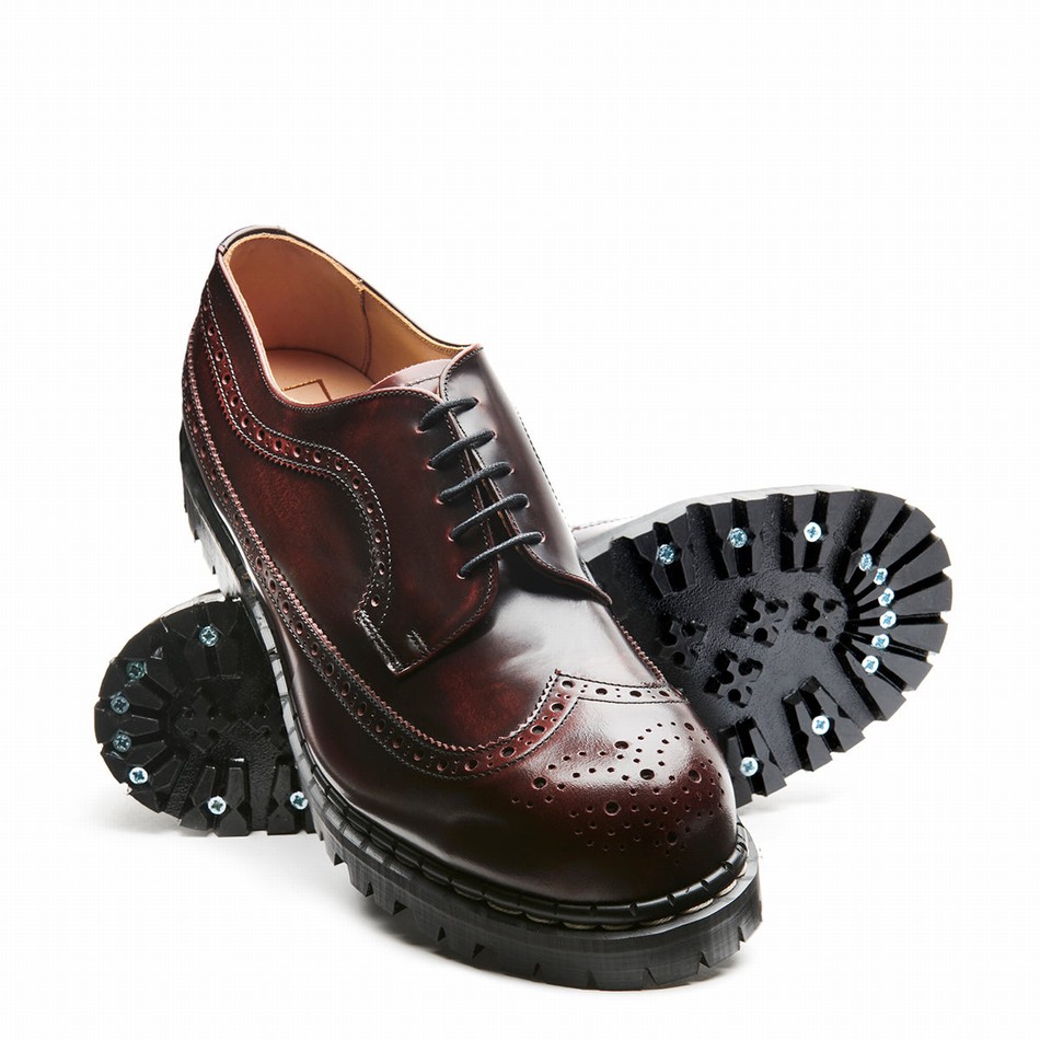 Men Solovair Rub-Off Steel Toe American Brogue Shoes Burgundy | GF5-1812-BUR-RO-030