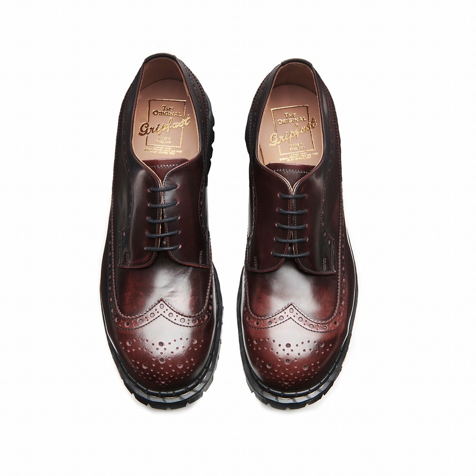Men Solovair Rub-Off Steel Toe American Brogue Shoes Burgundy | GF5-1812-BUR-RO-030