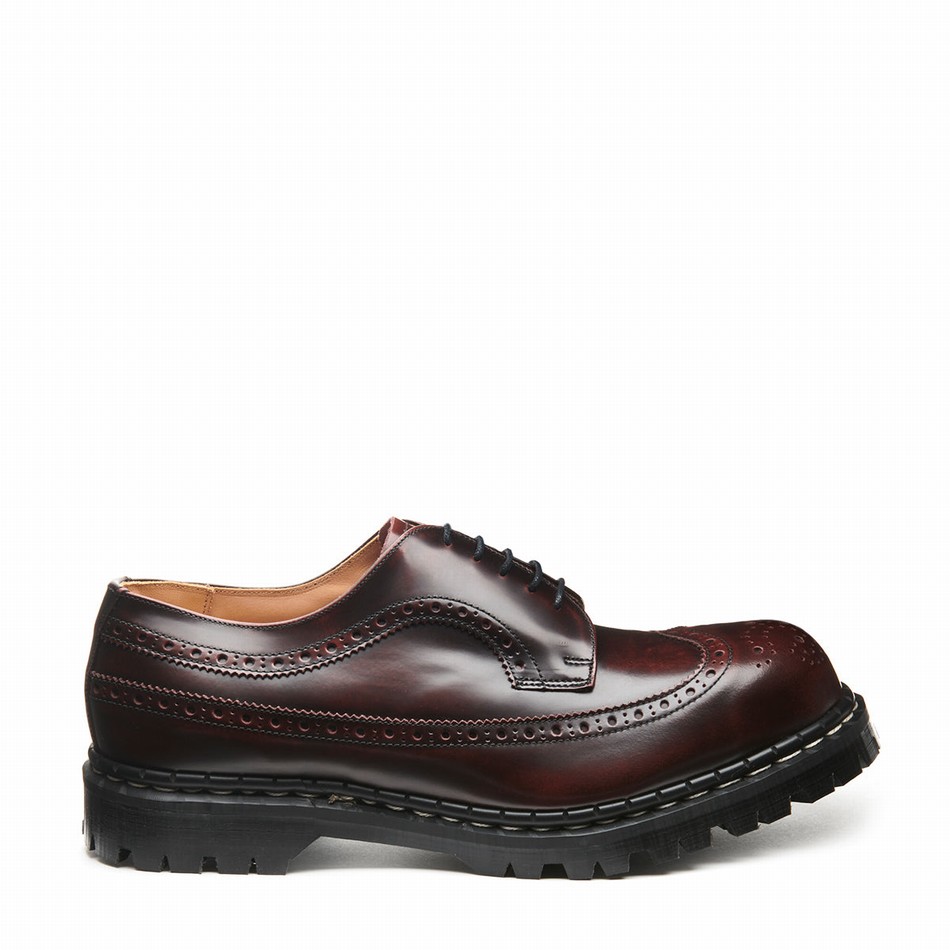 Men Solovair Rub-Off Steel Toe American Brogue Shoes Burgundy | GF5-1812-BUR-RO-030