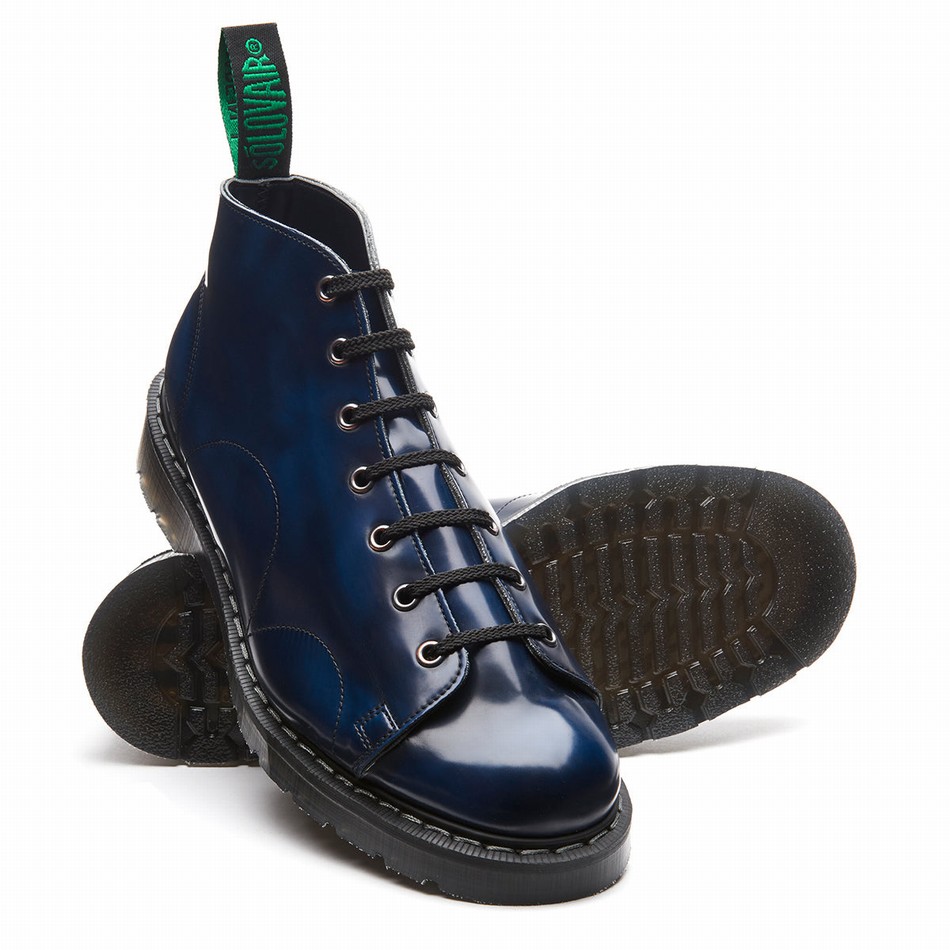 Men Solovair Rub-Off Vegan Monkey Boots Navy | VS7-116-NV-RO-VEG-G-050