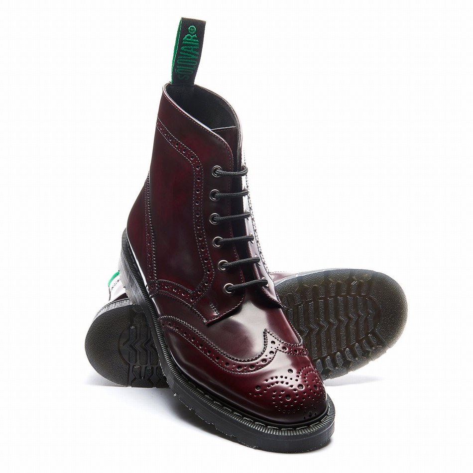 Men Solovair Rub Off Vegan 6 Eye Derby Brogue Boots Red | VS6-019-CR-RO-VEG-G-050