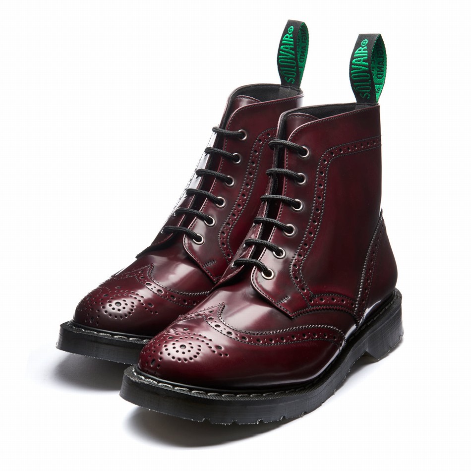 Men Solovair Rub Off Vegan 6 Eye Derby Brogue Boots Red | VS6-019-CR-RO-VEG-G-050