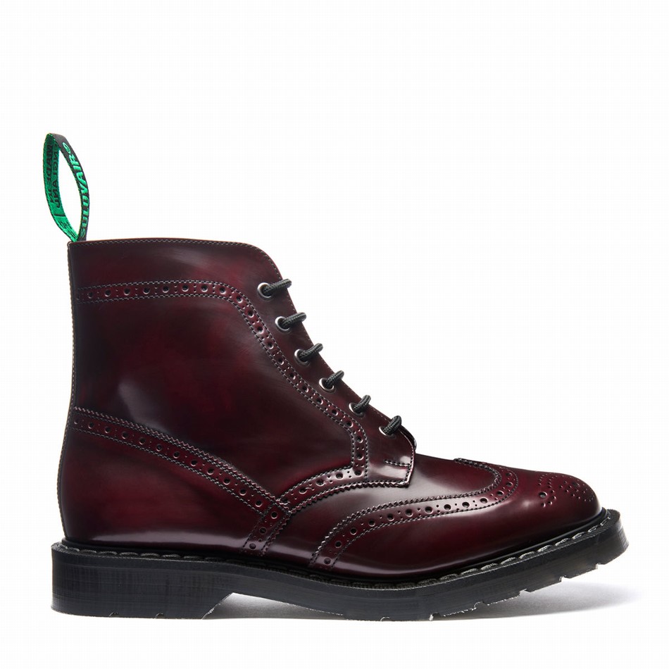 Men Solovair Rub Off Vegan 6 Eye Derby Brogue Boots Red | VS6-019-CR-RO-VEG-G-050