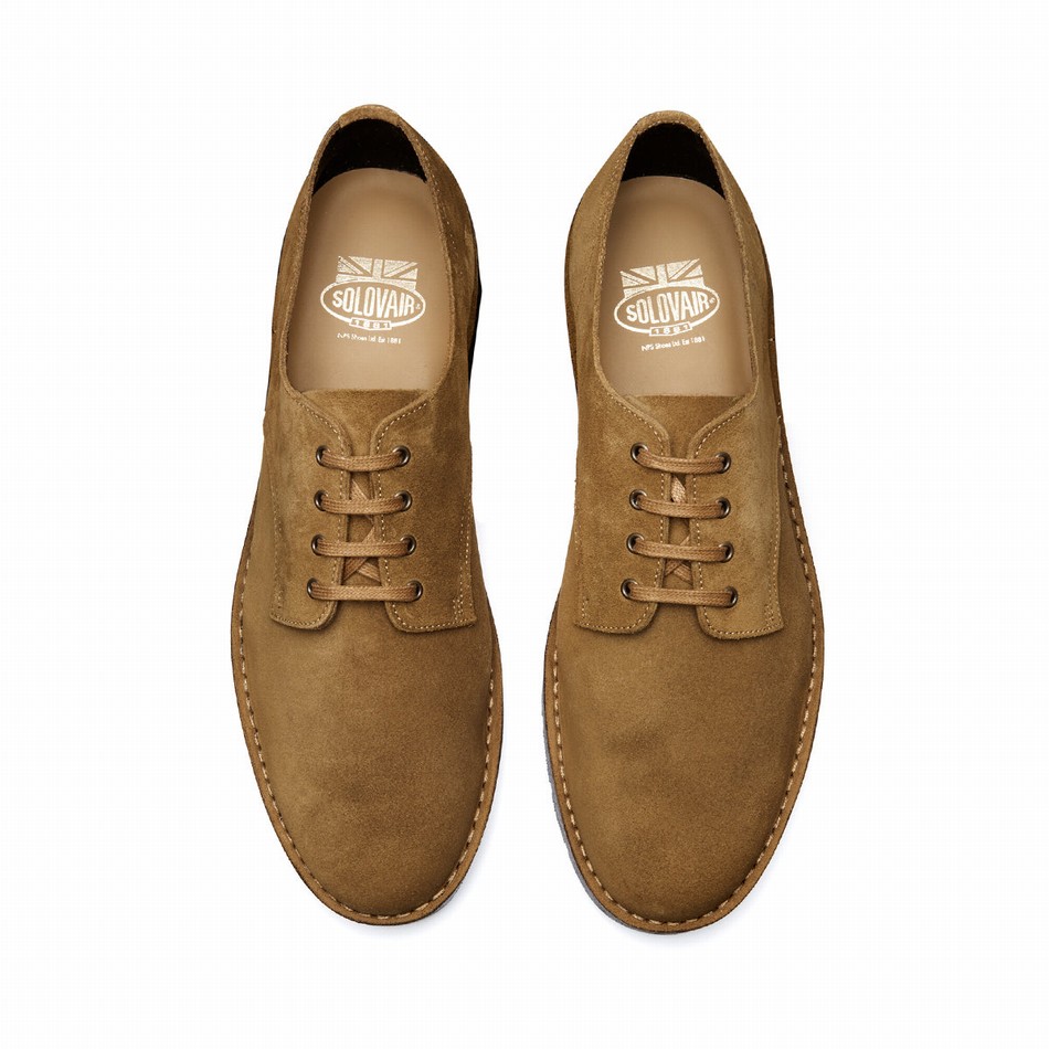 Men Solovair Suede 4 Eye Gibson Shoes Brown | 390-013-060