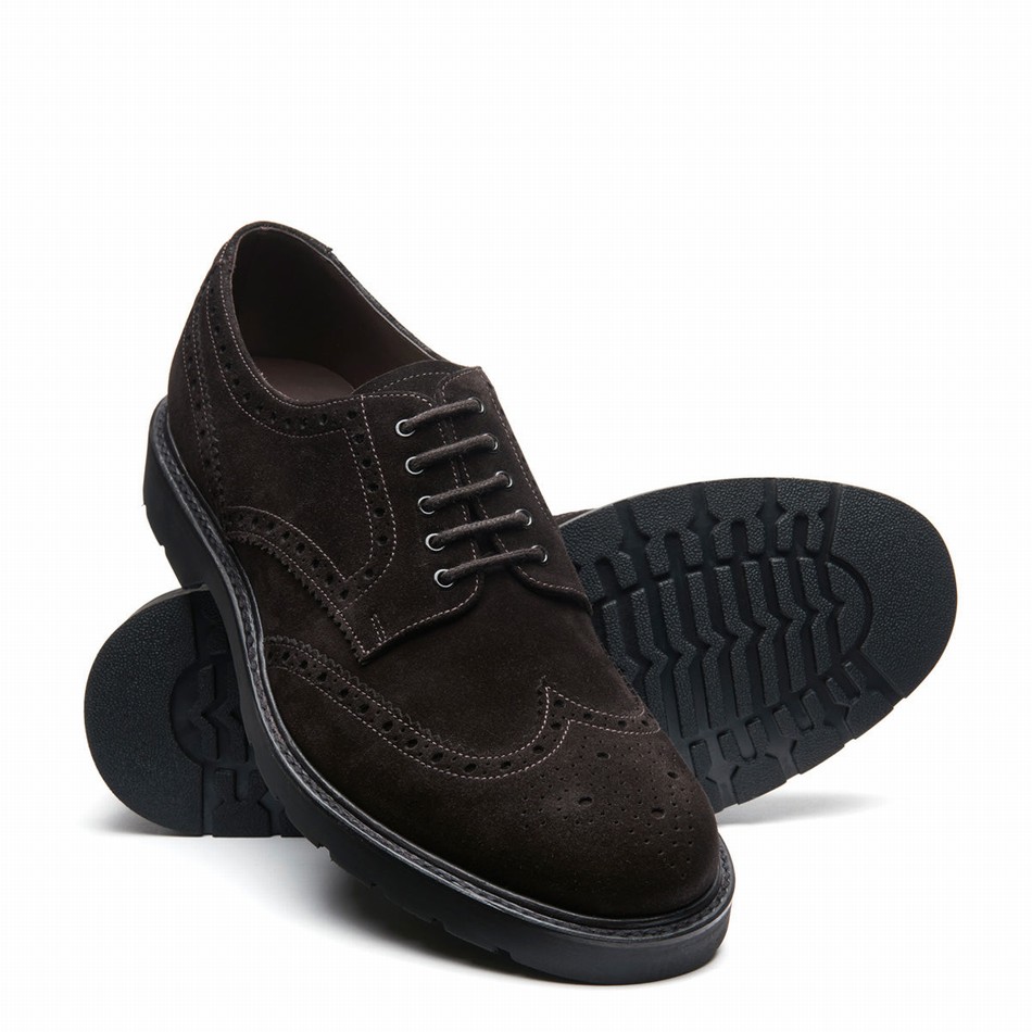 Men Solovair Suede 5 Eye Gibson Brogue Shoes Brown | LS5-813-BN-SUE-B-060