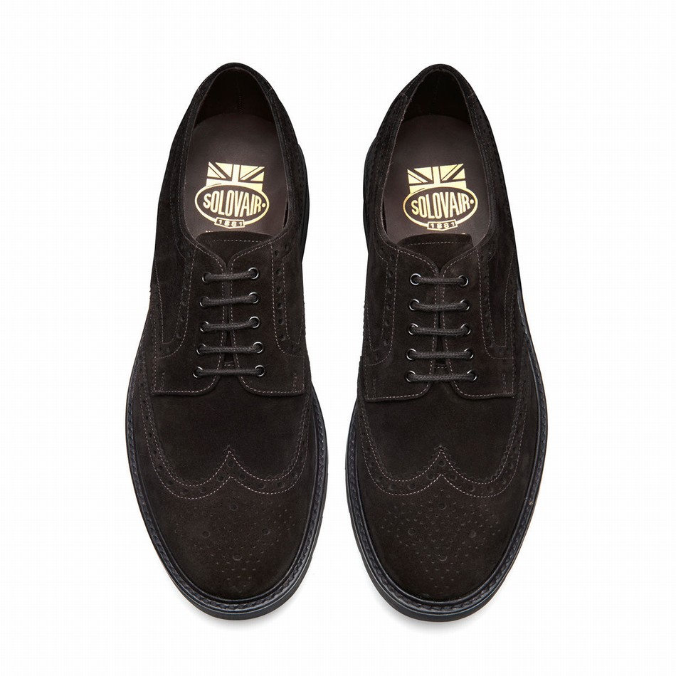Men Solovair Suede 5 Eye Gibson Brogue Shoes Brown | LS5-813-BN-SUE-B-060