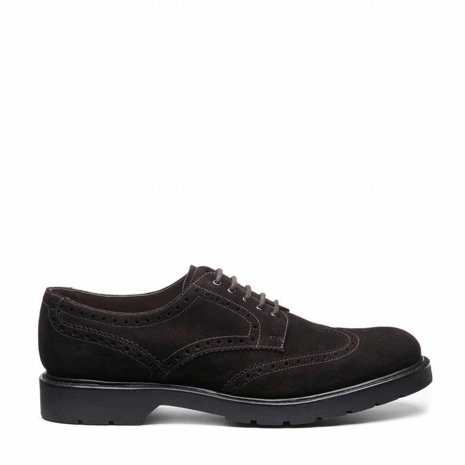 Men Solovair Suede 5 Eye Gibson Brogue Shoes Brown | LS5-813-BN-SUE-B-060