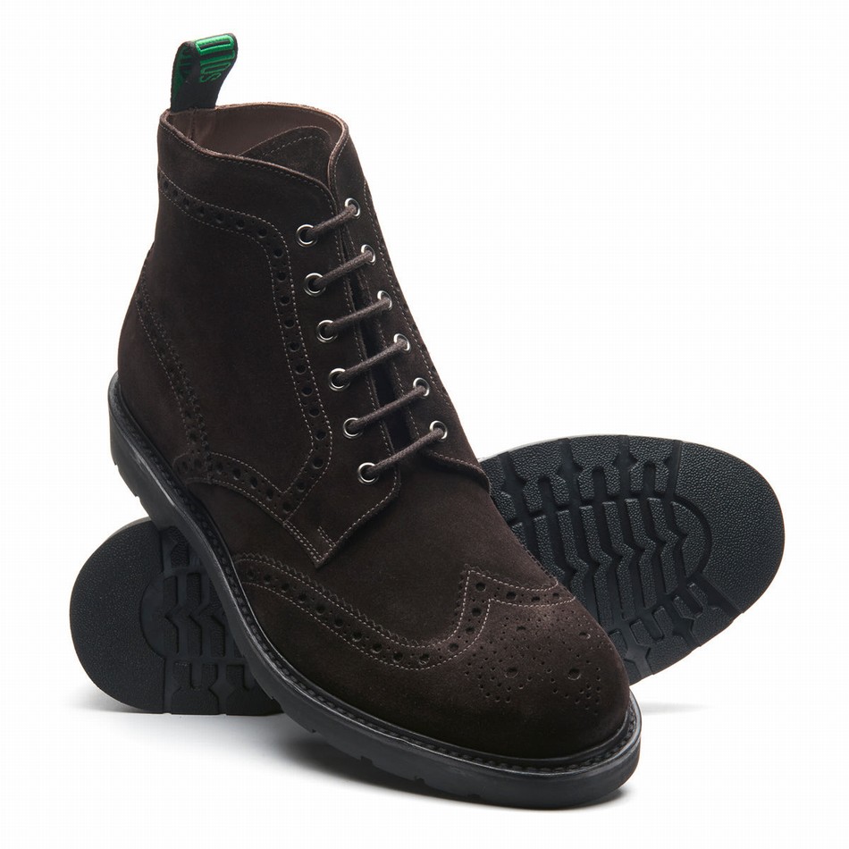 Men Solovair Suede 6 Eye Derby Brogue Boots Brown | LS6-019-BN-SUE-B-060