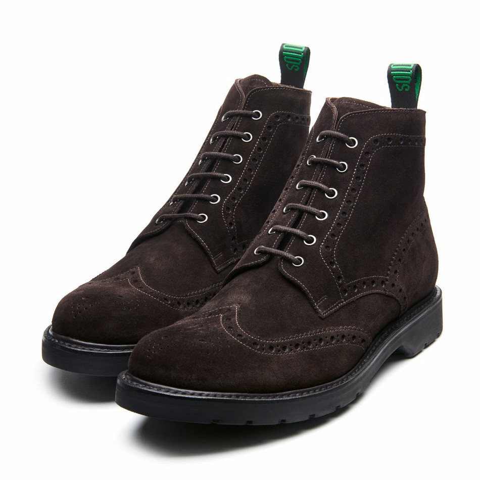 Men Solovair Suede 6 Eye Derby Brogue Boots Brown | LS6-019-BN-SUE-B-060
