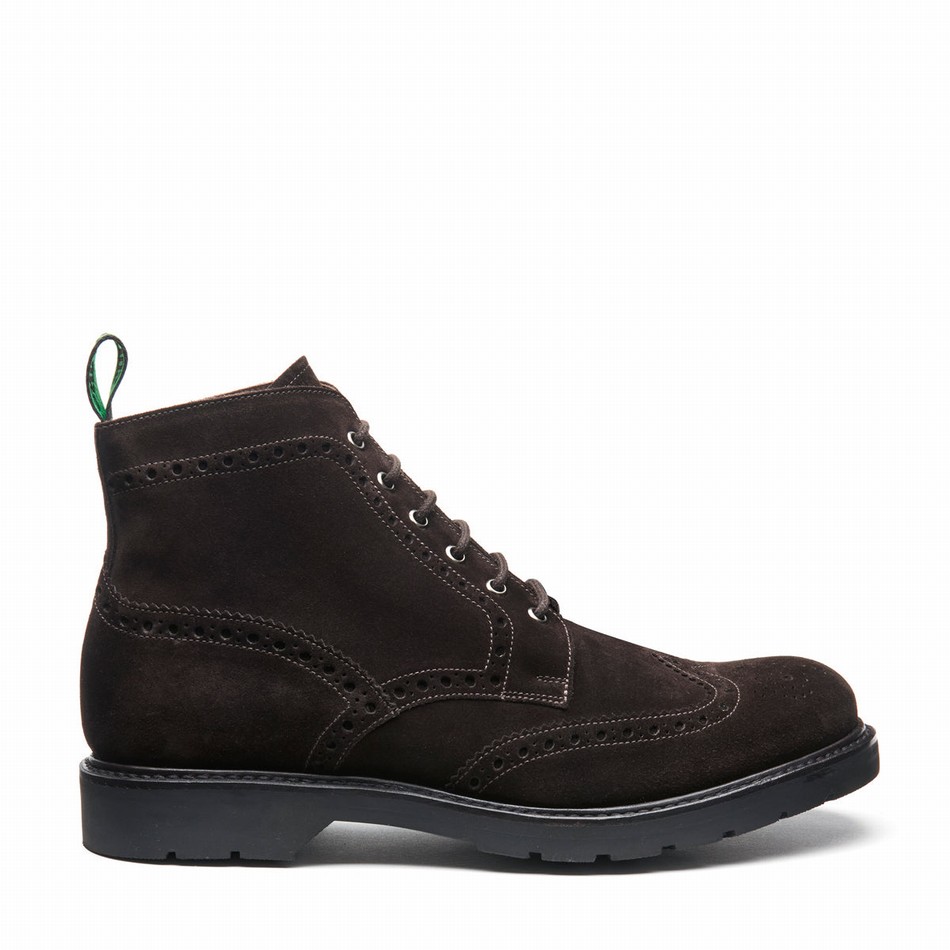 Men Solovair Suede 6 Eye Derby Brogue Boots Brown | LS6-019-BN-SUE-B-060
