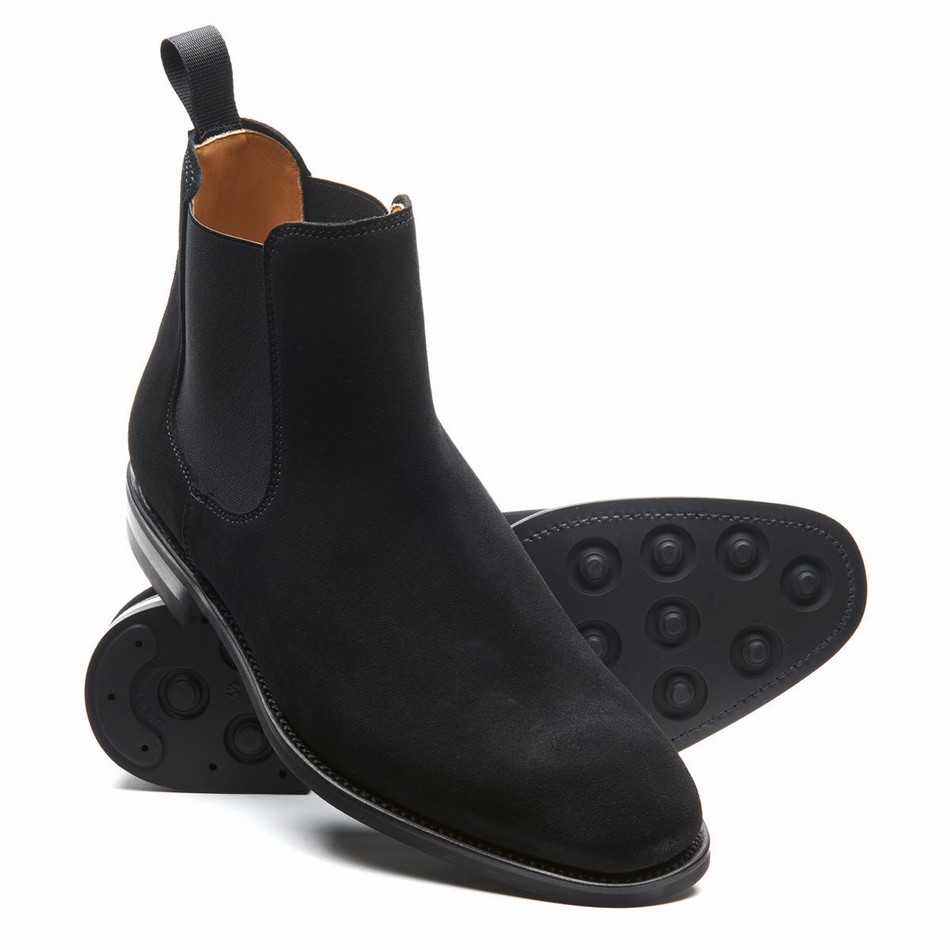 Men Solovair Suede Chelsea Boots Black | 101-BK-SUE-060