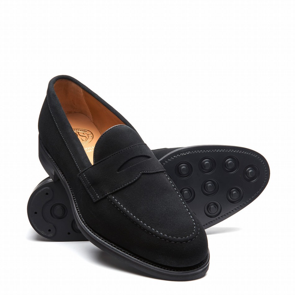 Men Solovair Suede Penny Loafers Black | 970-BK-SUE-060