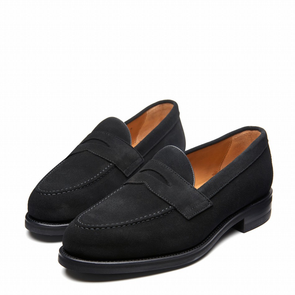 Men Solovair Suede Penny Loafers Black | 970-BK-SUE-060