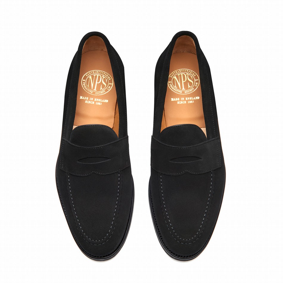Men Solovair Suede Penny Loafers Black | 970-BK-SUE-060