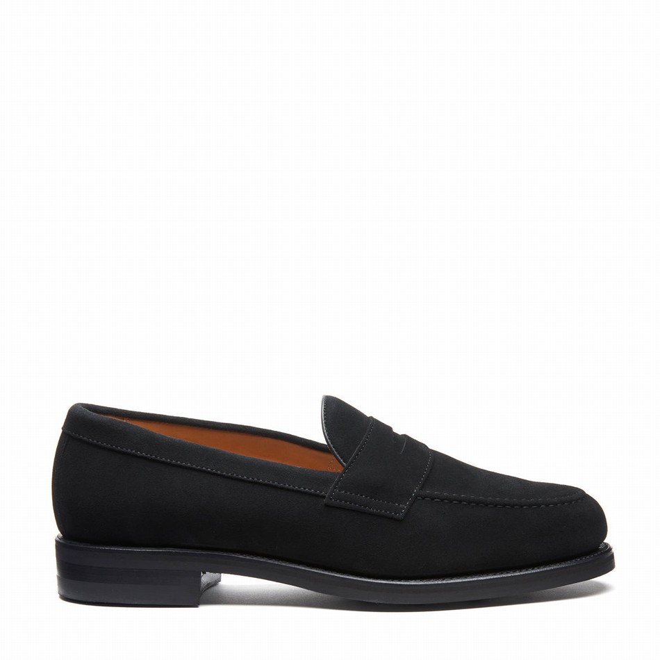 Men Solovair Suede Penny Loafers Black | 970-BK-SUE-060