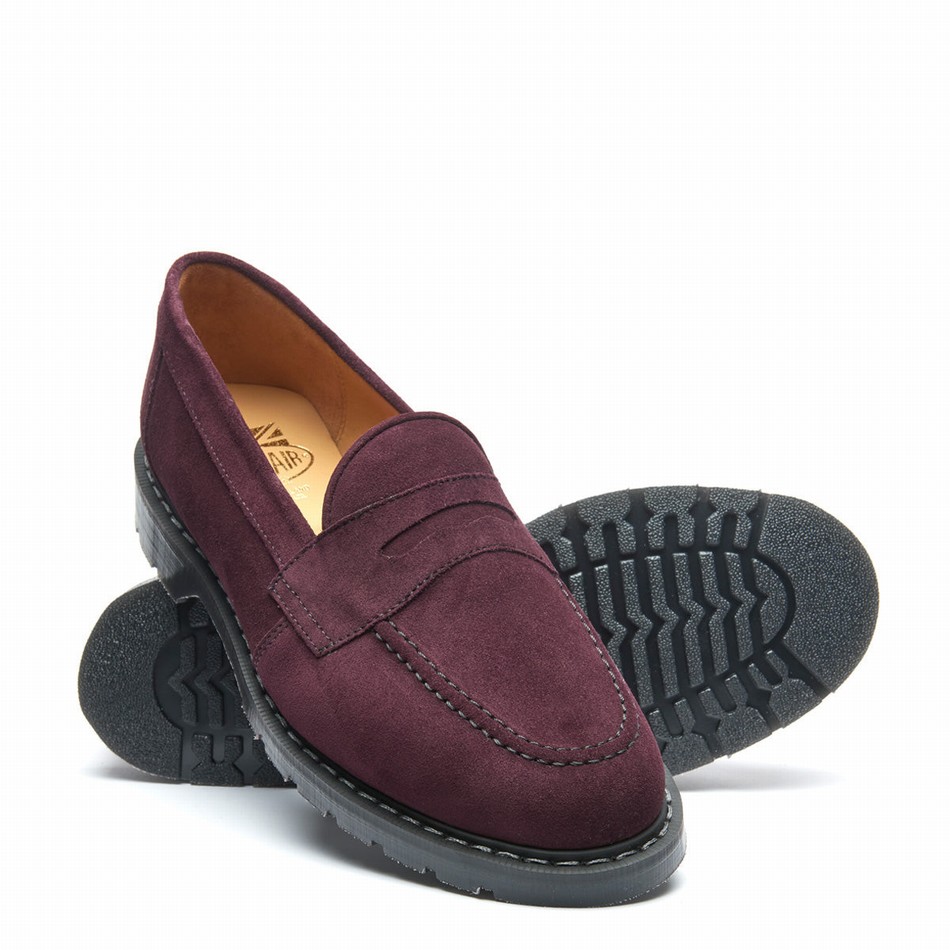 Men Solovair Suede Penny Loafers Burgundy | S0-970-AM-SUE-G-040
