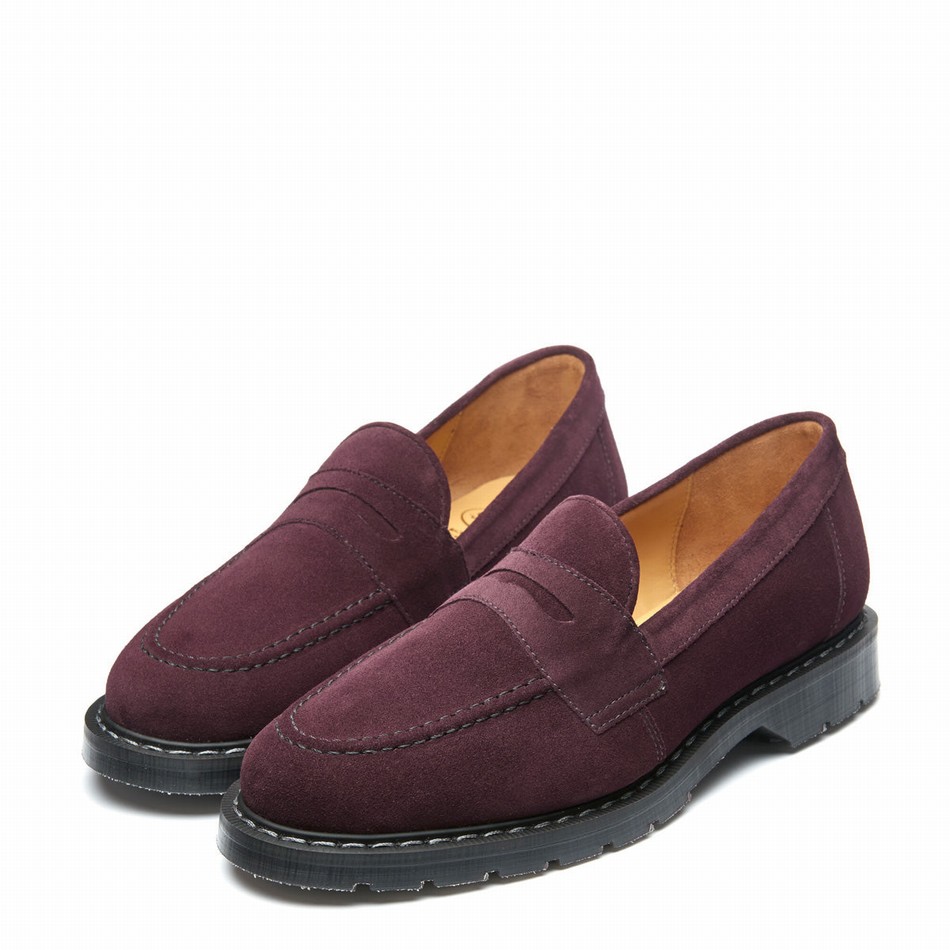 Men Solovair Suede Penny Loafers Burgundy | S0-970-AM-SUE-G-040